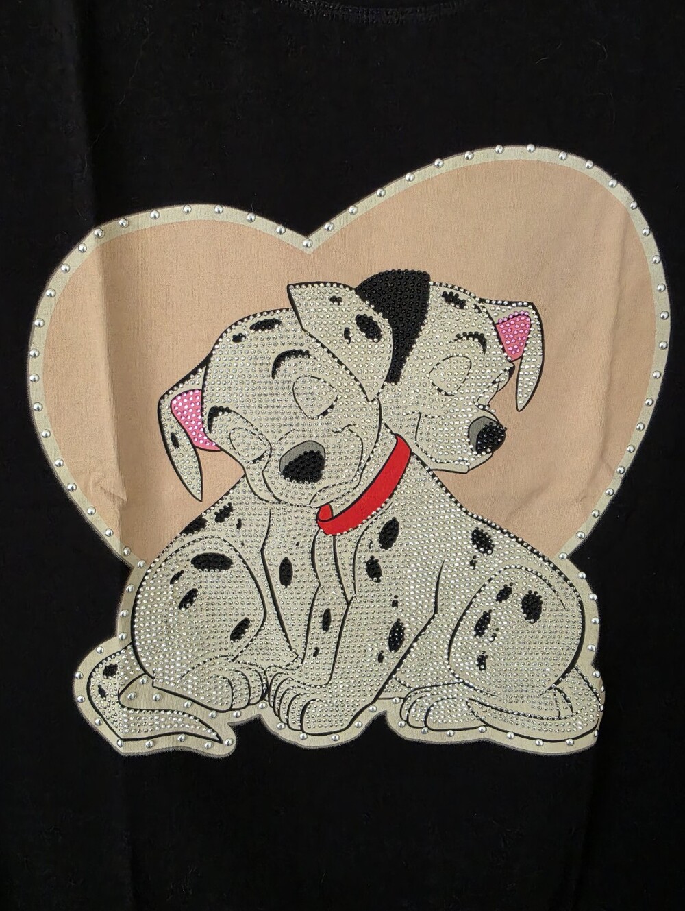 Dalmatian Rhinestone Graphic Tee Black Heart NWT Women's M VINIZBENA - Picture 2 of 9